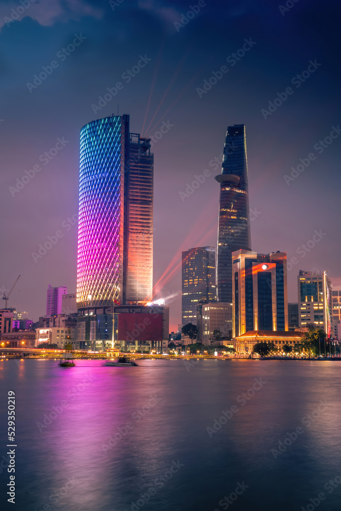 custom made wallpaper toronto digitalBeautiful view of Ho Chi Minh City skyline and the Saigon River at sunset. Amazing colorful view of skyscraper and other modern buildings at downtown