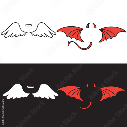 hand drawn doodle angel and demon wings illustration vector