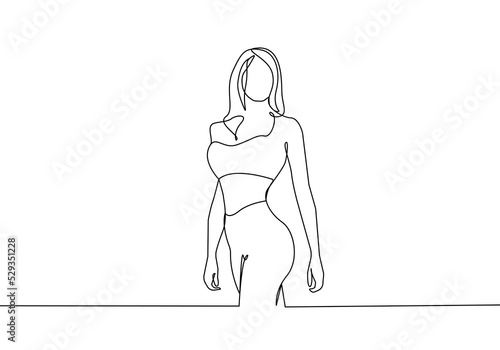 Female Fitness One Line Drawing. Woman Body Sport Pose Minimalist Style. Female Figure Line Art Modern Minimal Art. Sport Trendy Illustration Continuous Line Drawing. Vector EPS 10