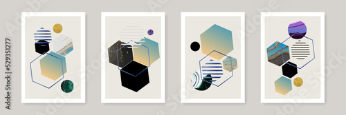 Abstract Creative Wall Art Vector Set. Modern Color Cover Set. Geometric Shapes with Abstract Texture Backgrounds. Good for Wall Decor, Print, Poster, Card or Brochure.