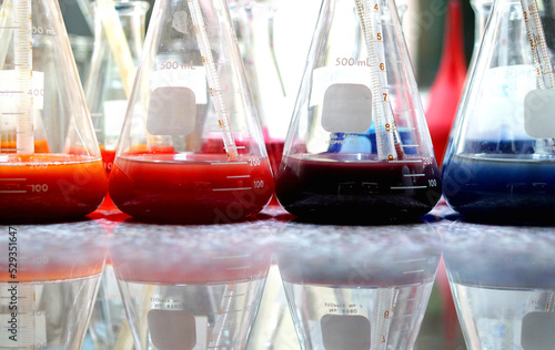 Colour and pigment solvent base test in the textile laboratory.