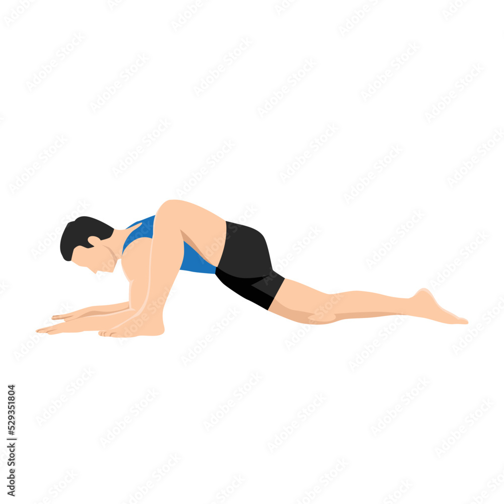 Man doing Lizard pose utthan pristhasana exercise. Flat vector illustration isolated on white background Man doing Lizard pose utthan pristhasana exercise. Flat vector illustration isolated on white background