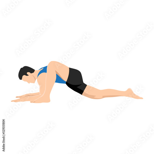 Man doing Lizard pose utthan pristhasana exercise. Flat vector illustration isolated on white background