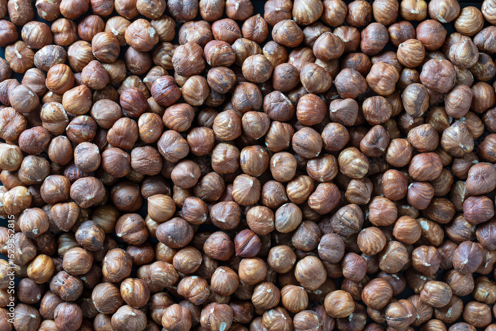 Dry hazelnuts background. Heap of peeled hazelnuts kernels Dry hazelnuts background. Heap of peeled hazelnuts kernels