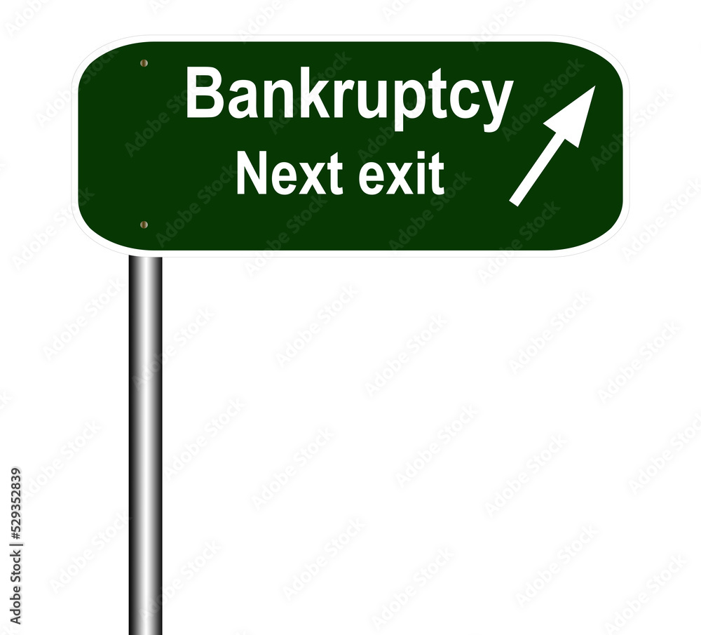 illustration of bankruptcy next exit signpost on white background. illustration of bankruptcy next exit signpost on white background.