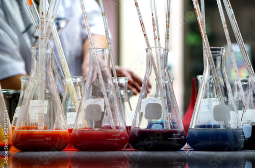 Colour and pigment solvent base test in the textile laboratory.