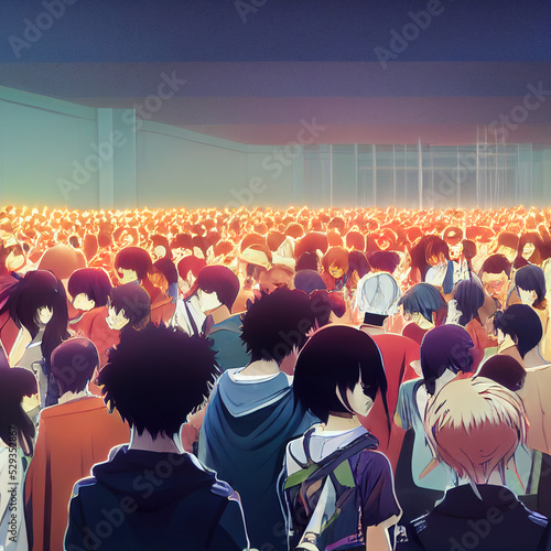 Fotografija crowds anime style. High quality 3d illustration
