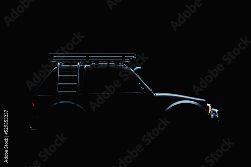 Schilderij op canvas Black  SUV adventure vehicle isolated on black  background