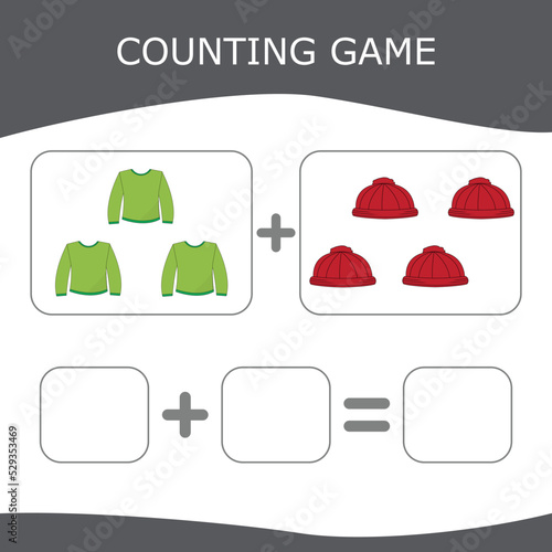 Educational game for children, kids. . Game learning math, counting game. Vector illustration for print, page