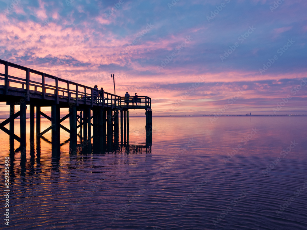 Pier on Mobile Bay at sunset in Daphne, Alabama