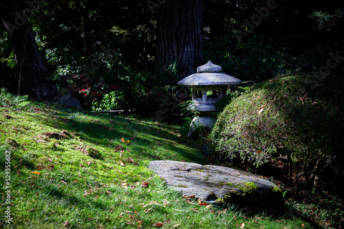 A Japanese Yukimi Stone Lantern Found Inside A Japanese Tea Garden At The Lush, Green Golden Gate Park Located in San Francisco California 