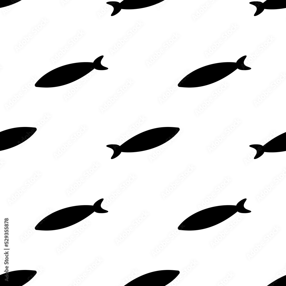 Seamless vector pattern, background design with fish simple silhouette. Marine life. Pet food. Seamless vector pattern, background design with fish simple silhouette. Marine life. Pet food.