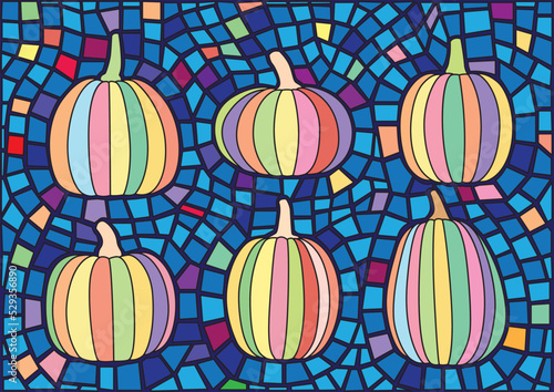 Pumpkin fruit stained glass mosaic blur design and pattern background illustration vector

