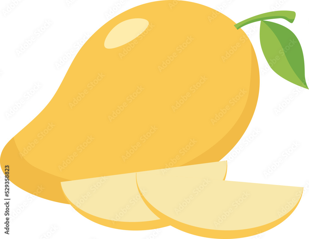 Hand drawn mango vector illustration isolated on yellow background