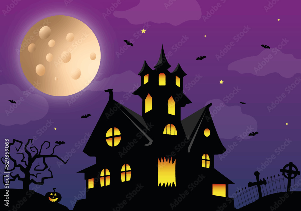 halloween vector illustration scary house in night