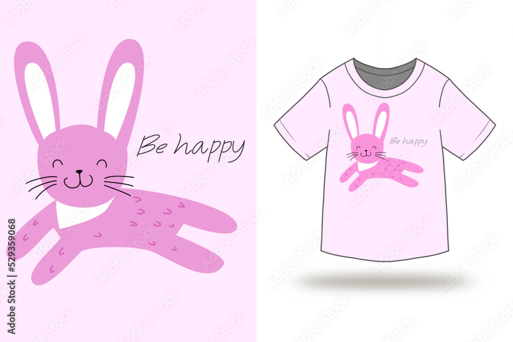 Rabbit cute cartoon trendy stylish t-shirt graphic design vector illustration
