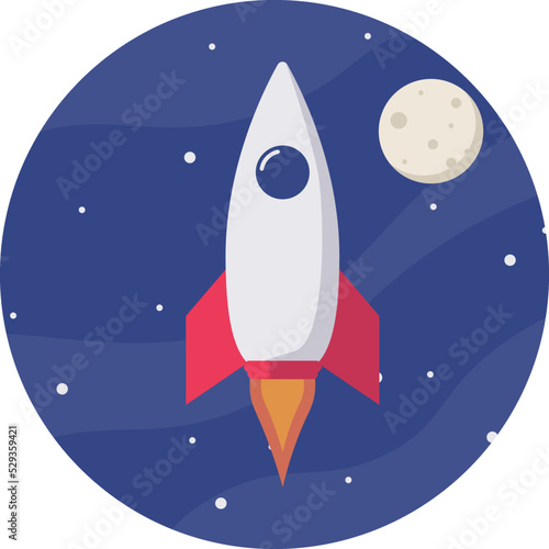 Modern space rocket flying in space illustration with flat design