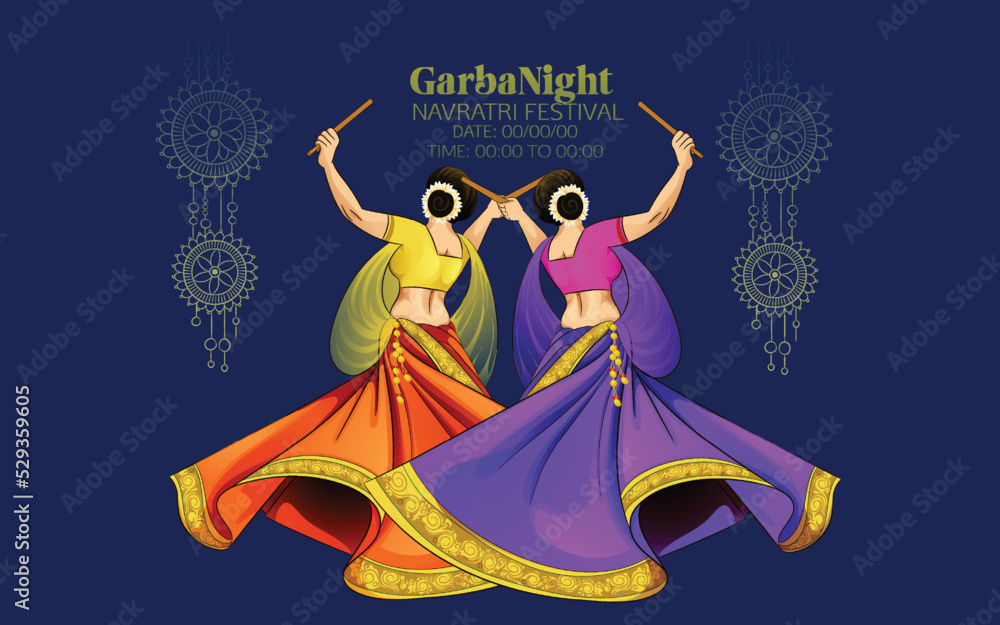 Indian Couple playing Garba in Dandiya Night Navratri Dussehra festival::  tasmeemME.com