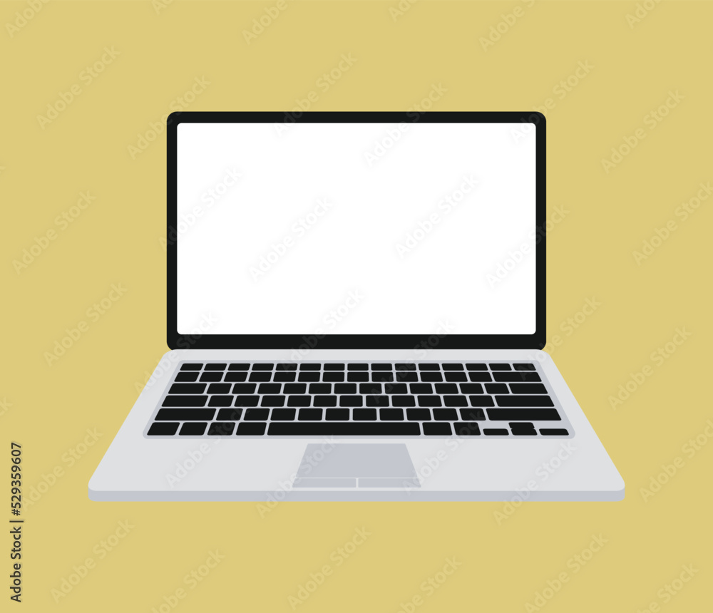 Flat Laptop vector illustration. Opened computer screen with keyboard. Mockup modern laptop with blank screen Flat Laptop vector illustration. Opened computer screen with keyboard. Mockup modern laptop with blank screen