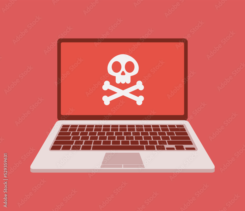 Vector illustration of Laptop system error warning. Virus attention. Hacker attack and web security vector concept, phishing scam. Network and internet security. Vector illustration of Laptop system error warning. Virus attention. Hacker attack and web security vector concept, phishing scam. Network and internet security.