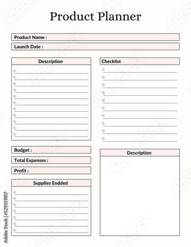 Simple Pink and Beige Minimalist Product Planner