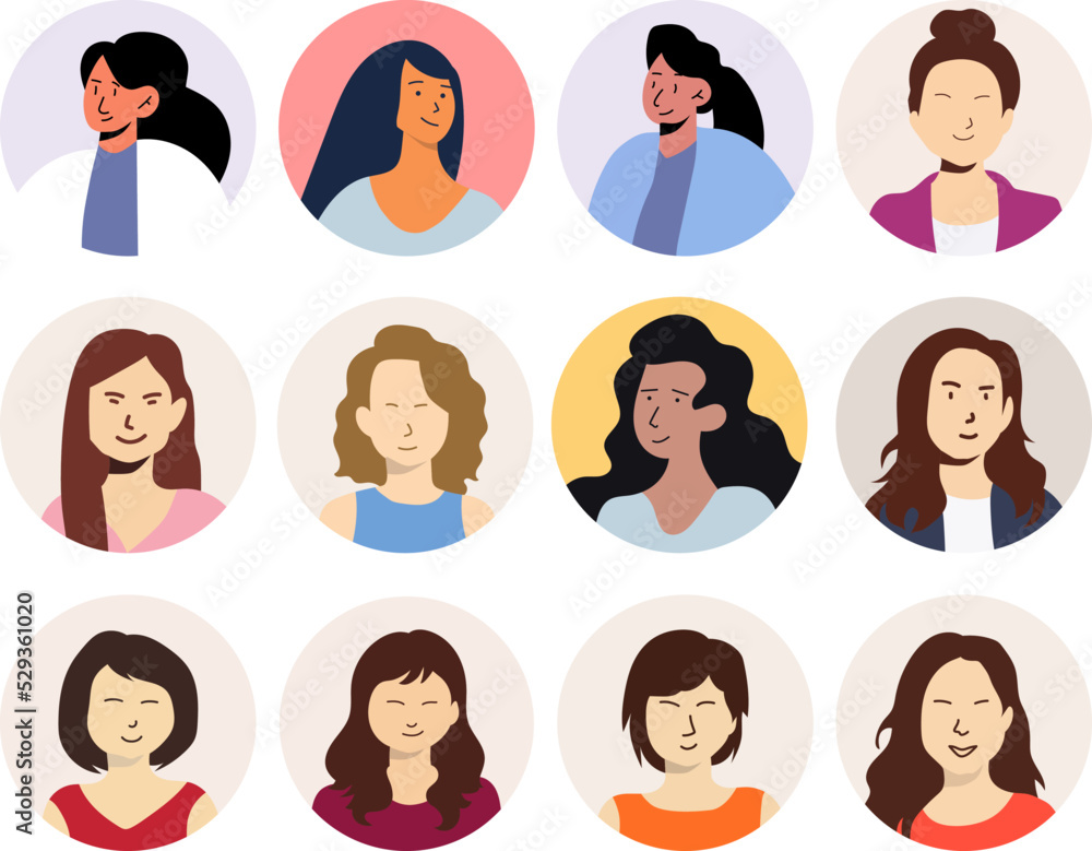 Bundle of different people avatars. Set of colorful user portraits. Male and female characters faces. Smiling young men and women avatar colletion. Vector illustration in flat cartoon style Bundle of different people avatars. Set of colorful user portraits. Male and female characters faces. Smiling young men and women avatar colletion. Vector illustration in flat cartoon style