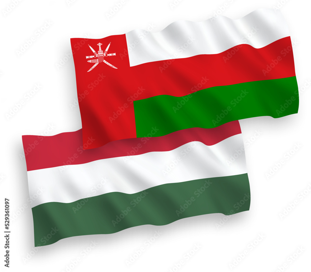 Flags of Sultanate of Oman and Hungary on a white background