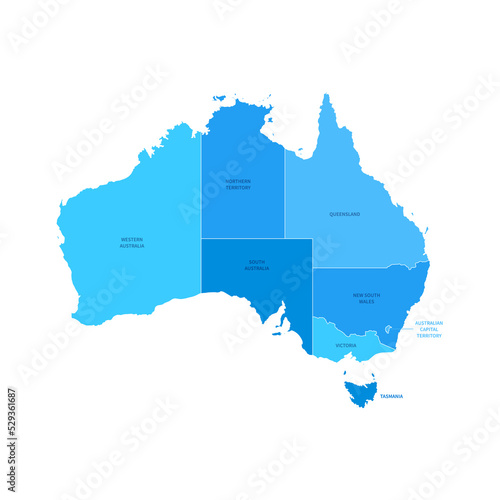 Australia Regions Map with Editable Outline Vector Illustration