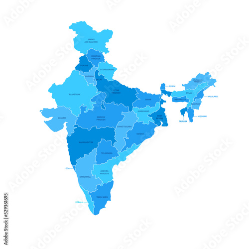 India Regions Map with Editable Outline Vector Illustration