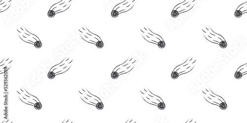 Doodle cosmic seamless pattern in childish style. Hand drawn abstract shooting stars. Black and white