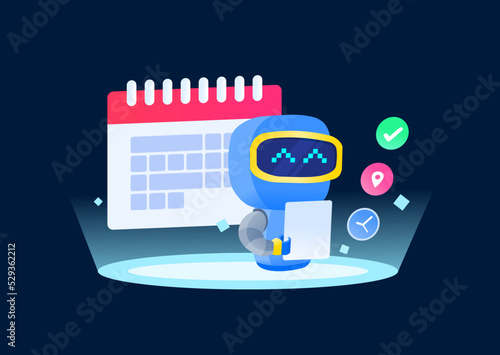 Technology Automate Tasking Schedule with Artificial Intelligence Computer Robot Vector Illustration