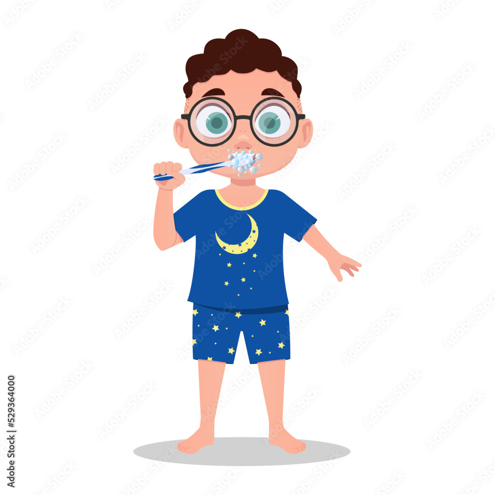 A child in pajamas brushes his teeth. vector illustration A child in pajamas brushes his teeth. vector illustration