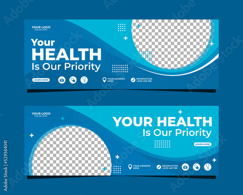 Banner template or social media cover design for medical health care