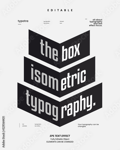Editable Text Effect Vector of Black Box 3d Isometric Typography for Poster Printing, brochure, book, banner