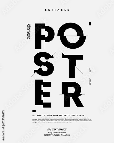 Editable Text Effect Vector of Black White Slicked Cut Type Typography for Poster Printing, brochure, book, 
banner