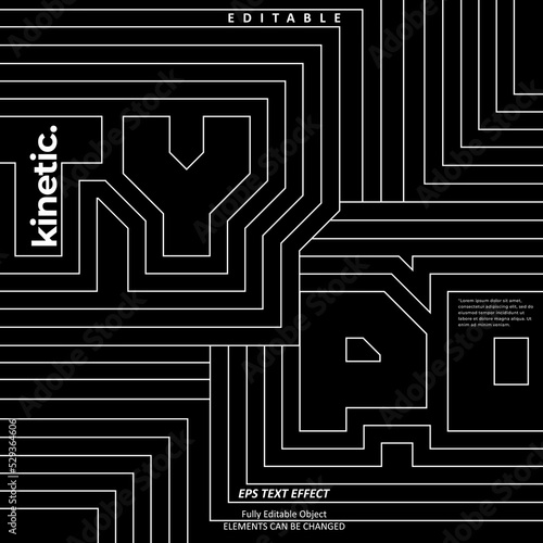 Editable Text Effect Vector of White Kinetic Line Type Typography for Poster Printing, brochure, book, banner