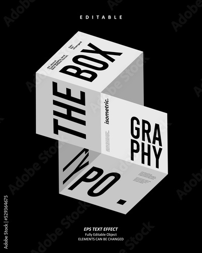 Editable Text Effect Vector of White 3d Box Isometric Typography for Poster Printing, brochure, book, banner
