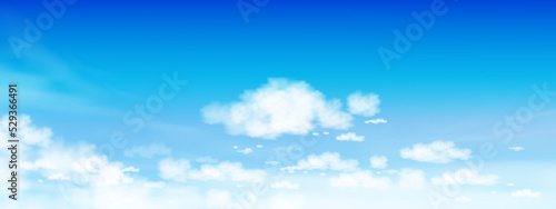 Fototapeta Naklejka Na Ścianę i Meble -  Sky cloudscape in sunny day Spring, Vector wide panorama Summer blue sky with white clouds,Beauty clear cloudy bright light in winter, Cartoon nature of horizon skyline for Environment day