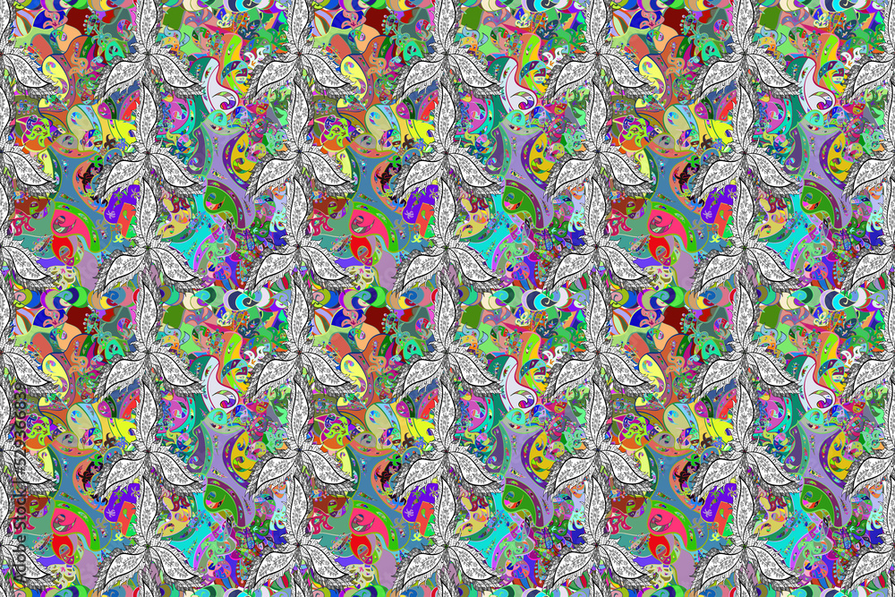 Seamless pattern with interesting doodles on colorfil background. Pano. Raster illustration. Seamless pattern with interesting doodles on colorfil background. Pano. Raster illustration.