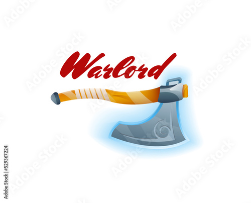 Warlord game element with tomahawk. Shiny medieval weapon for computer game design. Confrontation versus sign, fight opposition concept, epic battle competition vector illustration.