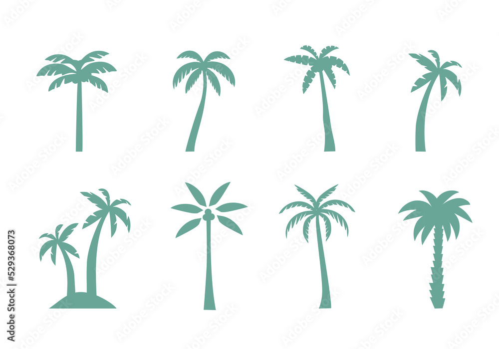 Green palm trees set