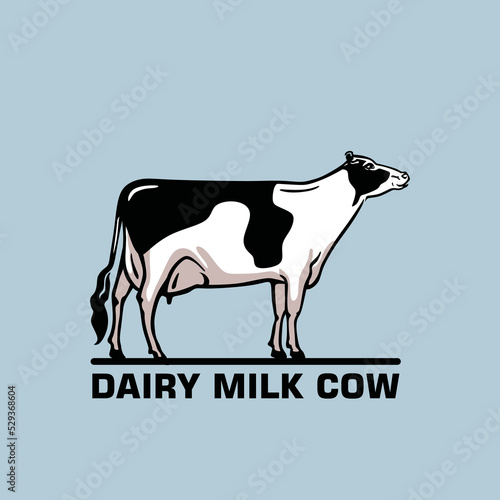 DAIRY MILK COW LOGO, silhouette of young cattle stnding vector illustrations
