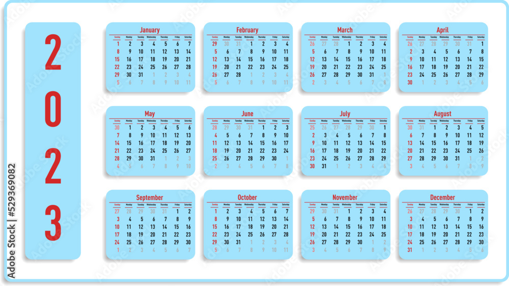2023 year calendar on white background. Vector illustration 2023 year calendar on white background. Vector illustration