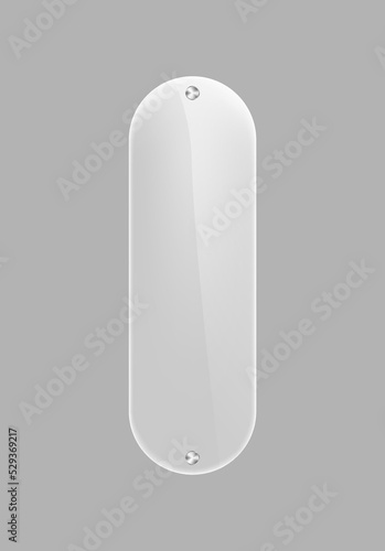Oval blank glass nameplate isolated icon. Glassy signage template, clear acrylic signboard design element vector illustration.