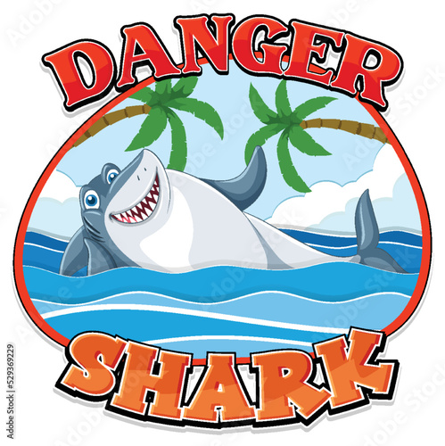 Shark cartoon character with danger icon