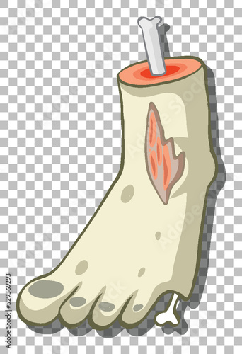 Creepy zombie foot isolated on grid background