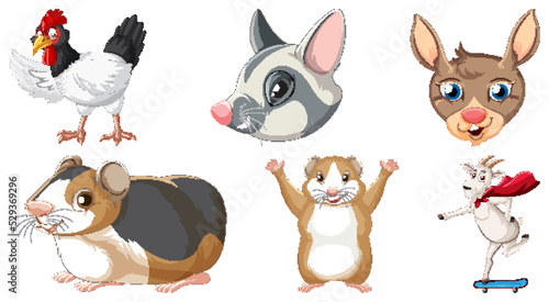 Set of various animals cartoon characters