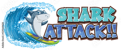 Cute shark surfing cartoon icon
