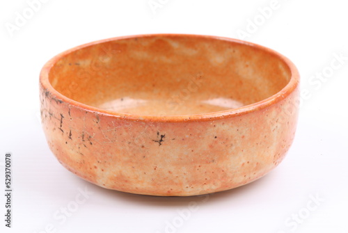 clay ceramic bowl dishware isolated on white background