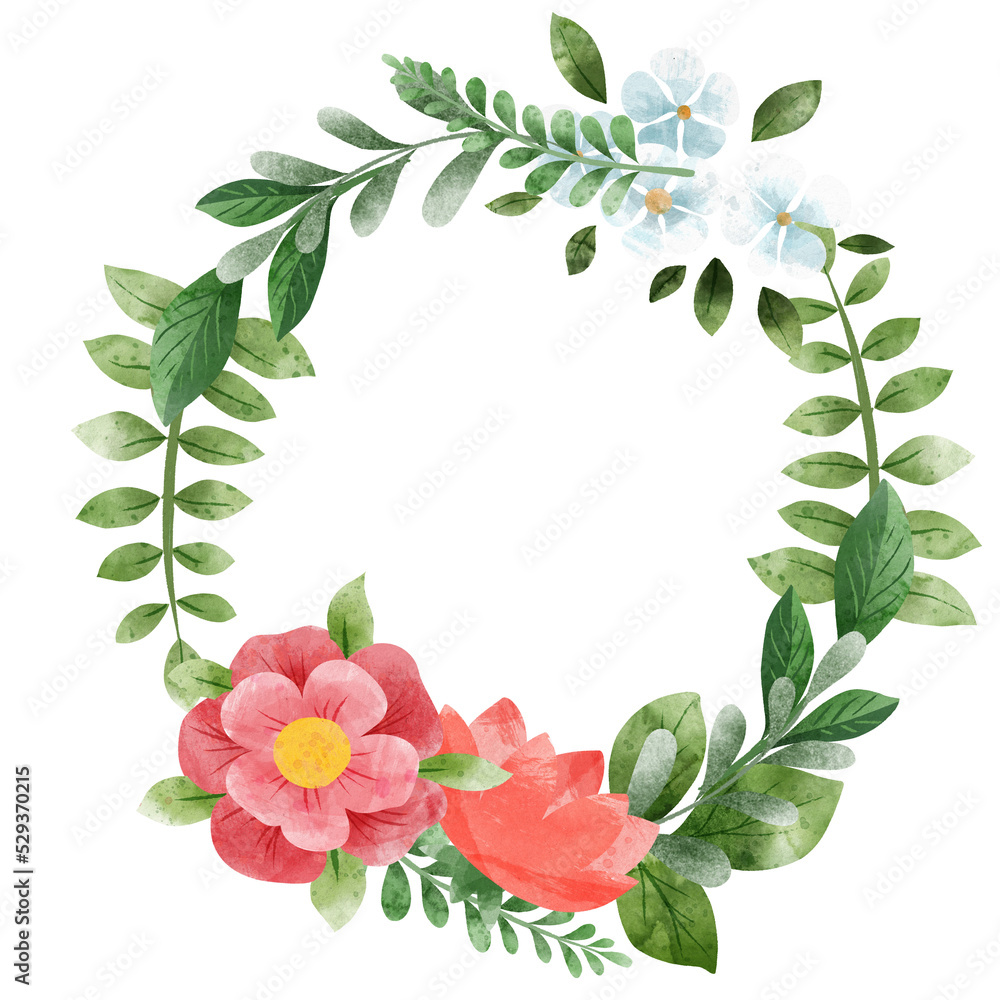 Spring floral wreath with scarlet flowers. Spring floral wreath with scarlet flowers.